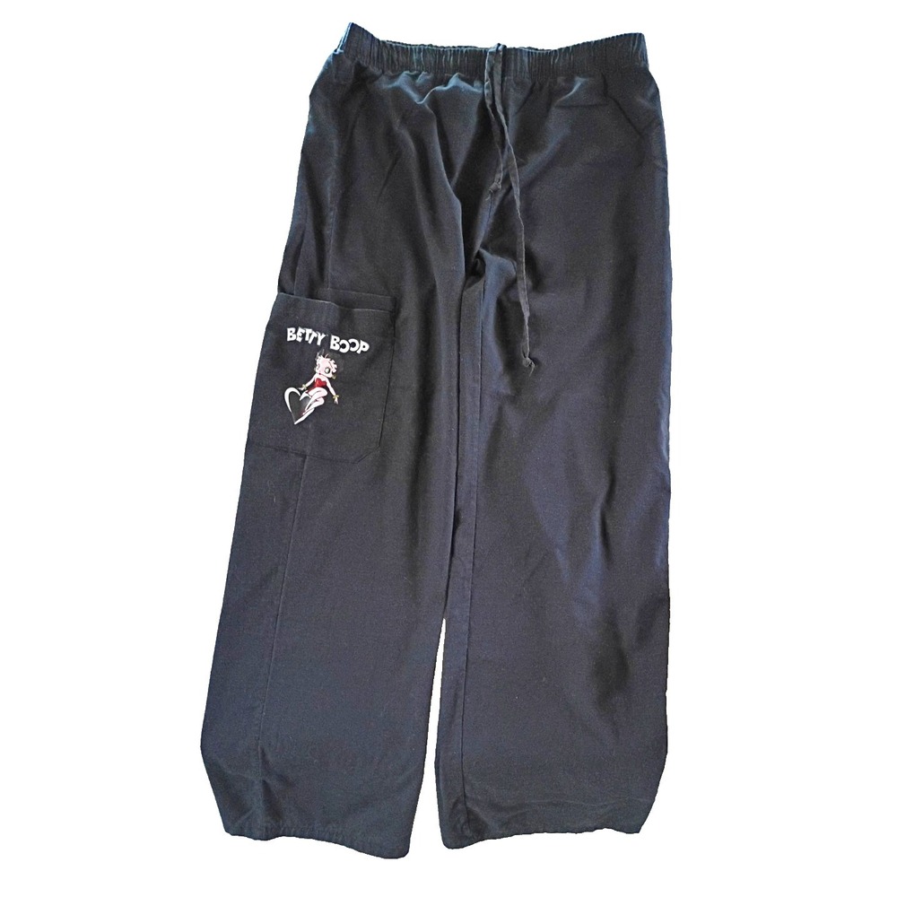 Vintage Y2K Betty Boop Drawstring Wide Leg Pants Blk Size XL